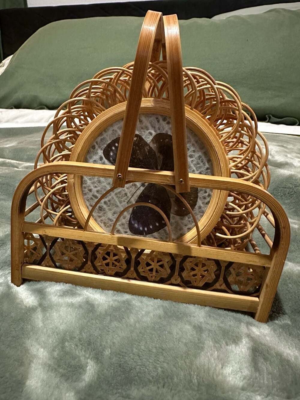 Vintage Bamboo Butterfly Coaster Set of 6 with Caddy Holder